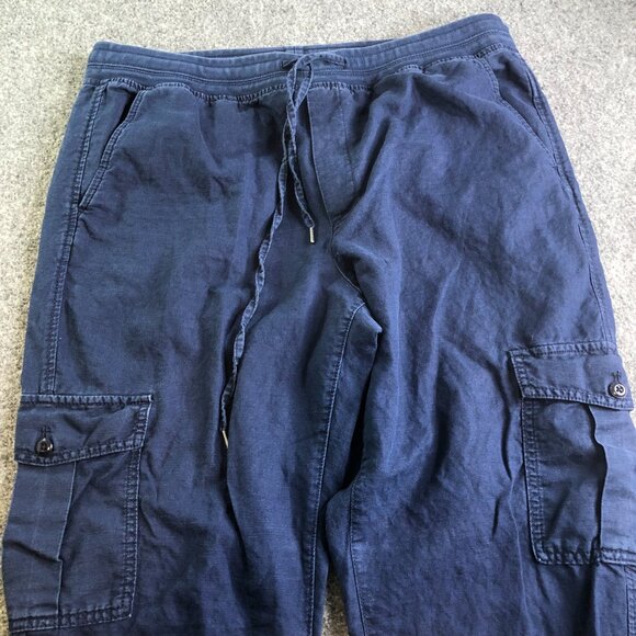 GAP Pants Mens Large Blue Cargo Linen Blend Drawstring Elastic Waist Pockets - Picture 3 of 11
